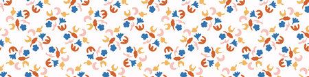 Playful matisse style cut out shape border. Seamless modern scandi collage style edging for retro...