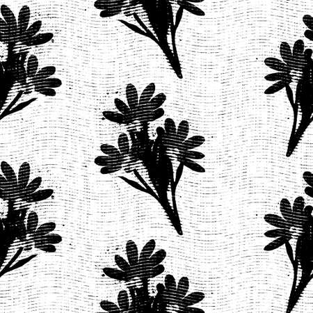Seamless floral black white woven herringbone style texture. Two tone 50s monochrome pattern. Modern textile weave effect. Masculine broken line repeat jpg print.の写真素材