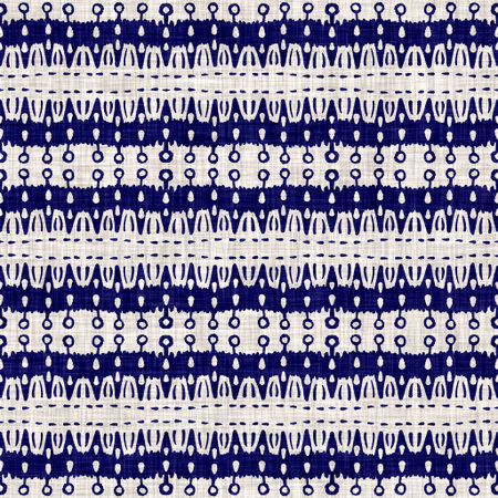 Seamless indigo washed stripe texture. Blue woven boro linen cotton dyed effect background. Japanese...