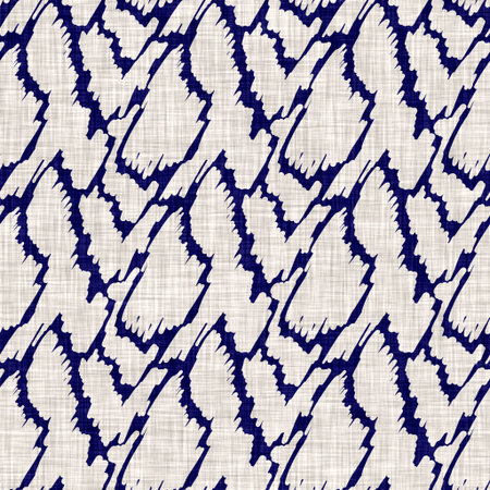 Seamless indigo mottled texture. Blue woven boro cotton dyed effect background. Japanese repeat...