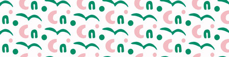 Playful fresh doodle geo shape seamless border. Modern trendy minimal retro style motif edging trim....