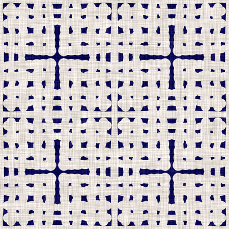 Seamless indigo geometric texture. Blue woven boro cotton dyed effect background. Japan repeat batik...