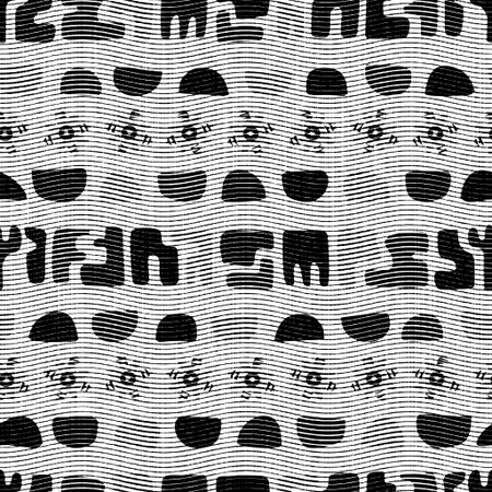Seamless floral black white woven herringbone style texture. Two tone 50s monochrome pattern. Modern...