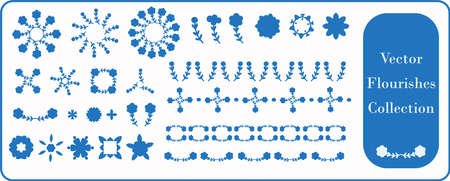 Scandia style small floral motif flourish vector collection. Minimal hand drawn icon set with borders, divider and frame sketch drawing. For stylish decorative social media elements and label design.のイラスト素材