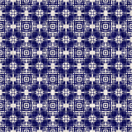 Seamless indigo geometric texture. Blue woven boro cotton dyed effect background. Japan repeat batik...