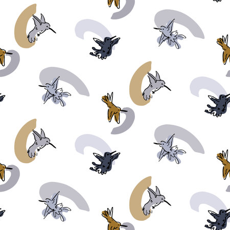Abstract playful masculine humming bird shape pattern. Seamless modern simple collage style design for retro kids all over print. Trendy home decor, kid fashion, wallpaper in vector repeat.のイラスト素材