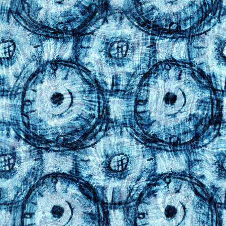 Seamless indigo block print texture on navy blue woven effect background. Japanese style washed...