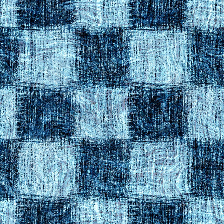 Seamless indigo block print texture on navy blue woven effect background. Japanese style washed...