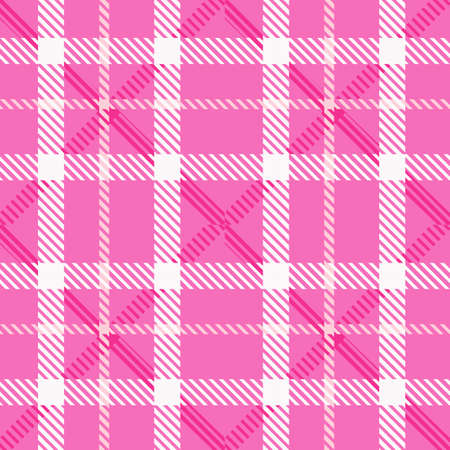 Girly pink seamless plaid vector pattern. Gingham bright color checker background. Woven tweed all over print.のイラスト素材