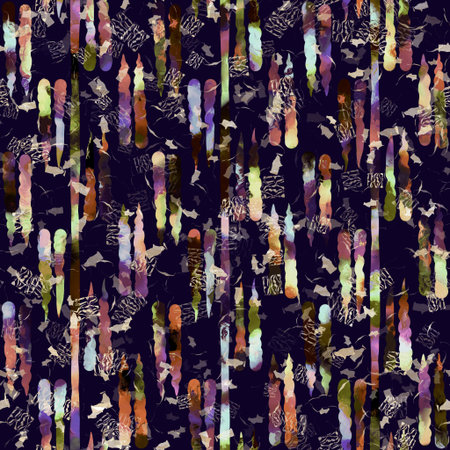 Exotic multicoloured boho stripe line print. Seamless autumnal dark ground detailed repeat pattern....