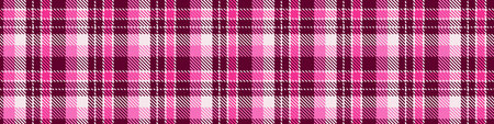 Girly pink seamless plaid vector border. Gingham bright color checker banner. Woven tweed edging.のイラスト素材