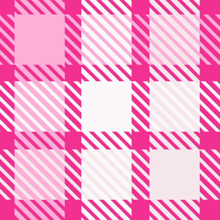 Girly pink seamless plaid vector pattern. Gingham bright color checker background. Woven tweed all over print.のイラスト素材