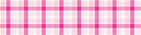 Girly pink seamless plaid vector border. Gingham bright color checker banner. Woven tweed edging.のイラスト素材