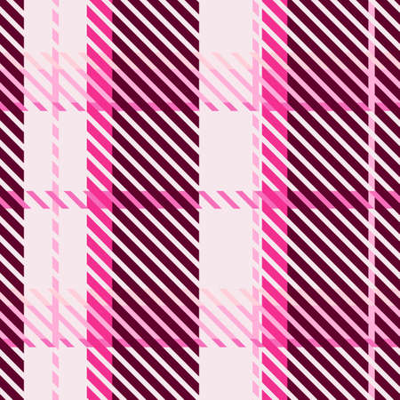 Girly pink seamless plaid vector pattern. Gingham bright color checker background. Woven tweed all over print.のイラスト素材