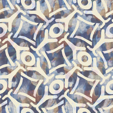 Rustic french grey geometric printed fabric. Seamless european style soft furnishing textile pattern. Batik all over digital geo print effect. Variegated blue decorative cloth. High quality raster jpgの写真素材