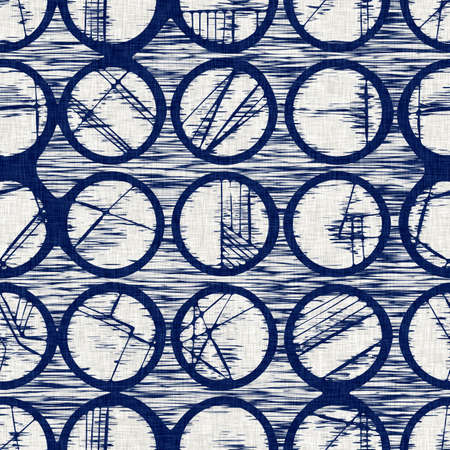 Indigo dyed fabric geo shape pattern texture. Seamless textile fashion cloth dye resist all over print. Japanese kimono block print. High resolution batik effectの写真素材