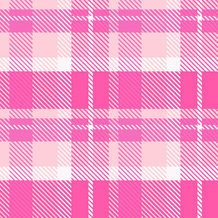 Girly pink seamless plaid vector pattern. Gingham bright color checker background. Woven tweed all over print.のイラスト素材