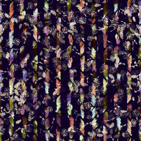 Exotic multicoloured boho stripe line print. Seamless autumnal dark ground detailed repeat pattern. Elegant linear watercolour spaced dyed style. Soft furnishing fabric or winter fashion textile.の写真素材