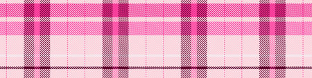 Girly pink seamless plaid vector border. Gingham bright color checker banner. Woven tweed edging.のイラスト素材