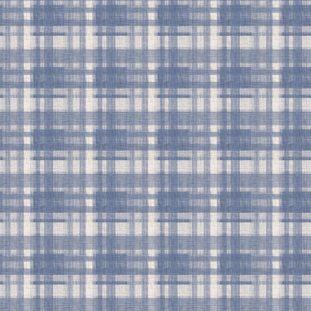 French farmhouse woven blue plaid check seamless linen pattern. Rustic tonal country kitchen gingham...