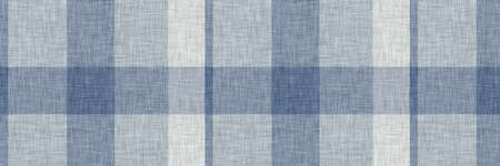 French farmhouse blue plaid check seamless border pattern. Rustic tonal country kitchen gingham fabric effect. Tartan cottage 2 tone background ribbon trim edge.の写真素材