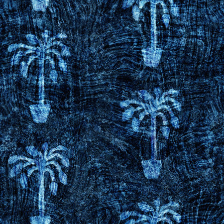 Seamless indigo block print texture on navy blue woven effect background. Japanese style washed denim batik resist pattern. Worn masculine cloth print swatch.の写真素材