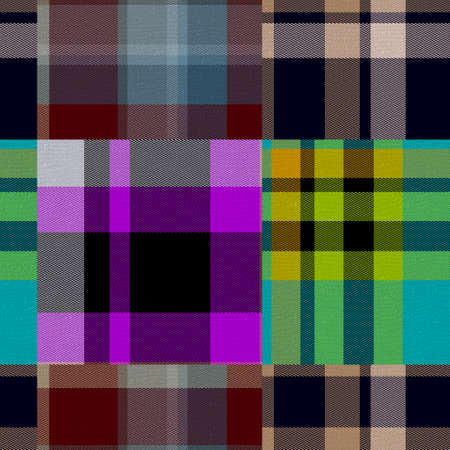 Seamless madras patchwork plaid cotton pattern. Tileable quilting fabric effect linen check background.の写真素材