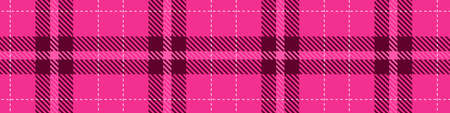 Girly pink seamless plaid vector border. Gingham bright color checker banner. Woven tweed edging.のイラスト素材
