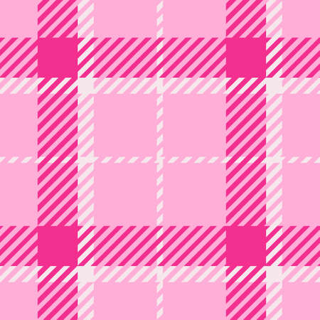 Girly pink seamless plaid vector pattern. Gingham bright color checker background. Woven tweed all over print.のイラスト素材
