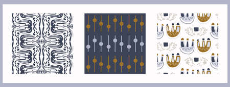 Masculine geometric digital papers collection. Classic retro geo shape seamless pattern texture. Repeatable set of men gift wrap design in vector.のイラスト素材