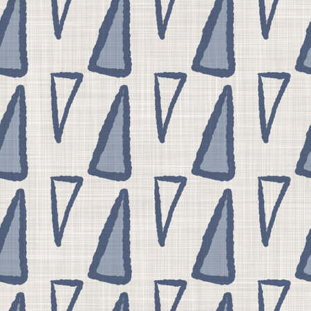 French blue geometric linen seamless pattern. Tonal farmhouse cottage style abstract grid...