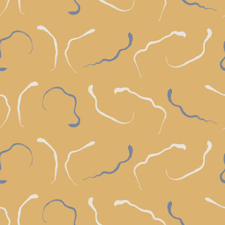French Yellow doodle motif linen seamless pattern. Tonal country cottage style abstract scribble motif background. Simple vintage rustic fabric textile effect. Primitive drawing shabby chic cloth.のイラスト素材