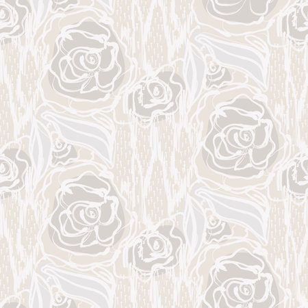 French gray floral linen seamless pattern with 2 tone country cottage style botanical motif. Simple vintage rustic fabric textile effect. Primitive modern shabby chic design.のイラスト素材