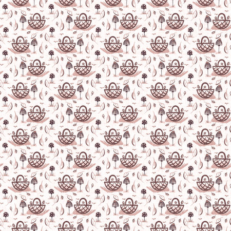 Gender neutral mushroom seamless raster background. Simple whimsical romantic 2 tone pattern. Kids nursery wallpaper or scandi all over print.の写真素材