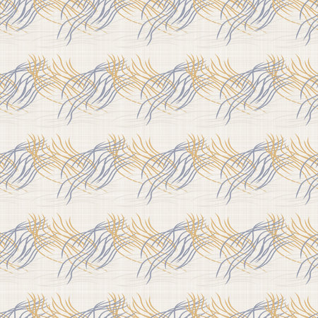 French blue doodle motif linen seamless pattern. Tonal country cottage style abstract scribble motif...