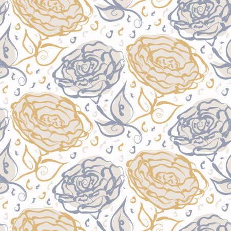 French blue floral linen seamless pattern with 2 tone country cottage style botanical motif. Simple vintage rustic fabric textile effect. Primitive modern shabby chic design.のイラスト素材