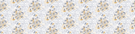 French blue doodle motif linen seamless pattern. Tonal country cottage style abstract scribble motif...