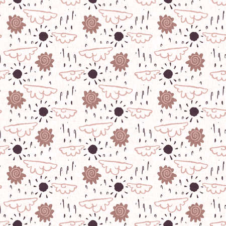 Gender neutral sunshine sun seamless raster background. Simple whimsical romantic 2 tone pattern. Kids nursery wallpaper or scandi all over print.の写真素材