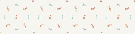 Gender neutral sprigged foliage seamless vector border. Simple whimsical botanical 2 tone pattern....