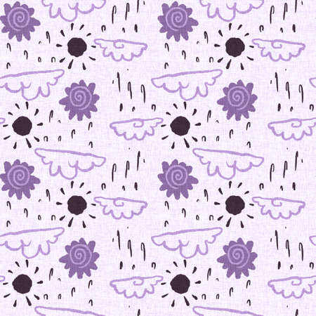 Gender neutral sunshine sun seamless raster background. Simple whimsical romantic 2 tone pattern. Kids nursery wallpaper or scandi all over print.の写真素材