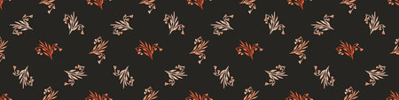 Dark boho flowers seamless border pattern in trendy ditsy wildflower style. Hand drawn organic...