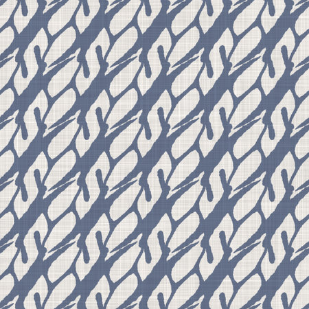 French blue doodle motif linen seamless pattern. Tonal country cottage style abstract scribble motif...