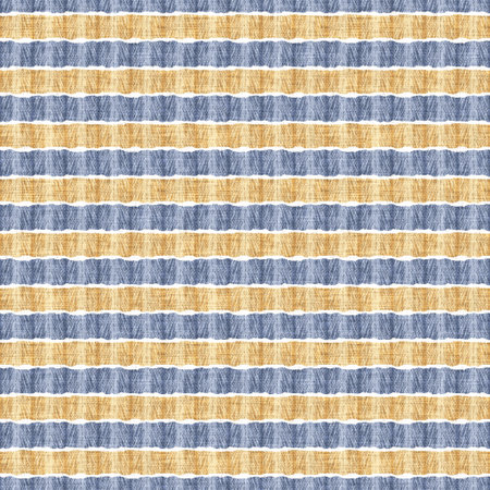 Seamless French country kitchen stripe fabric pattern print. Blue yellow white vertical striped...