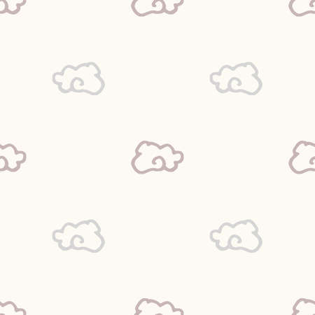 Calm newborn minimal cloud sky seamless pattern. Gender neutral baby nursery decor background. Scandi style sketch wallpaper background tile or toddler inclusive apparel fashion.のイラスト素材
