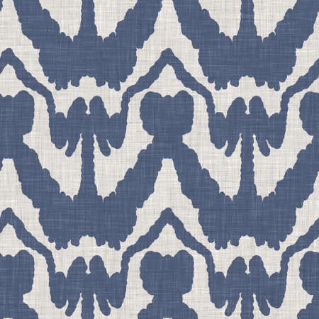 French blue doodle motif linen seamless pattern. Tonal country cottage style abstract scribble motif...