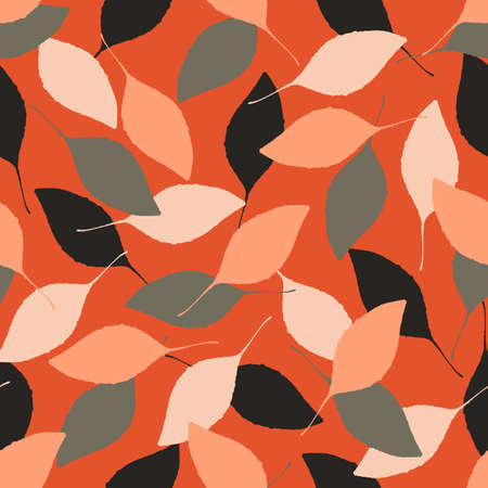 Dark boho foliage seamless pattern in trendy ditsy leaf style. Hand drawn organic botanical fashion print. Modern summer garden plant in vintage cottage core trend color.のイラスト素材