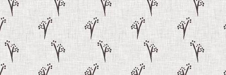 French grey botanical leaf linen border pattern with 2 tone country cottage style motif. Simple...