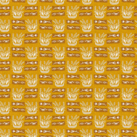 Gender neutral flower seamless raster background. Simple whimsical 2 tone pattern. Kids floral nursery wallpaper or scandi all over print.の写真素材