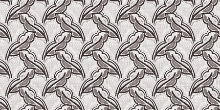 French grey botanical leaf linen seamless border with 2 tone country cottage style motif. Simple...
