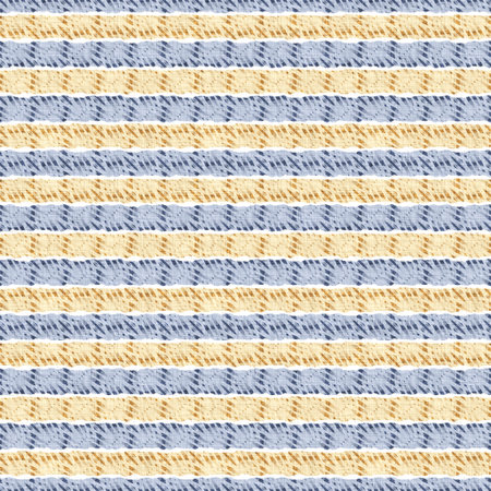 Seamless French country kitchen stripe fabric pattern print. Blue yellow white vertical striped...